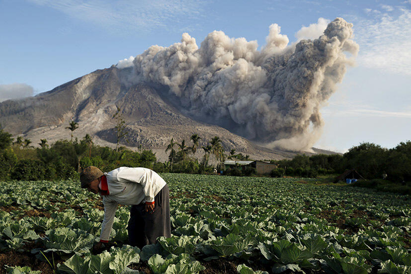 Column of ash as Mount Sinabung erupts