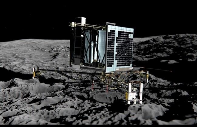 Philae space probe thought lost wakes in comet’s shadows