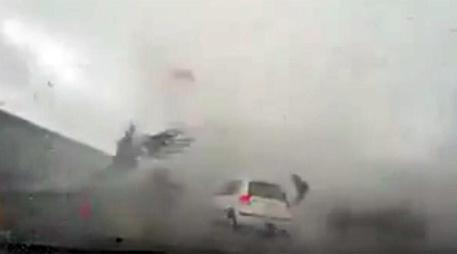 Car gets blown away by typhoon in Taiwan