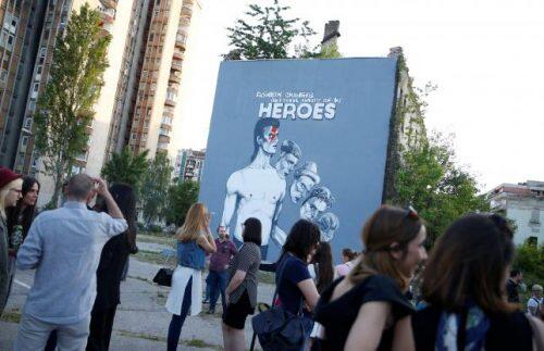 A David Bowie mural is seen during an unveiling ceremony, to commemorate the British musician's humanitarian work during the Bosnian war, in Sarajevo, Bosnia and Herzegovina May 28, 2016.  REUTERS/Dado Ruvic