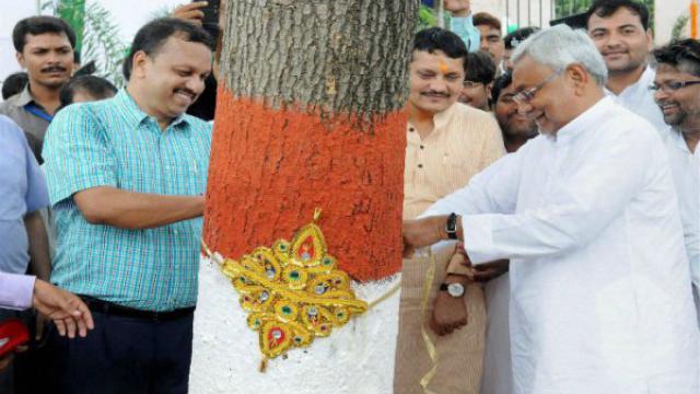 Nitish ties rakhi to tree to promote awareness on environment