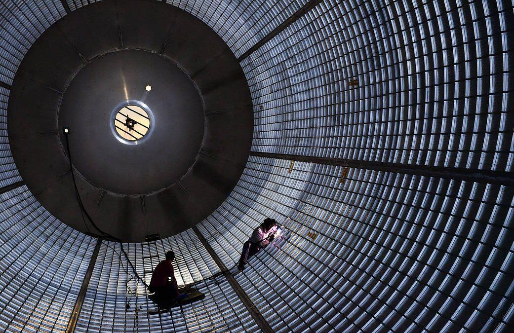 Plugging Away Inside Massive SLS Fuel Tank