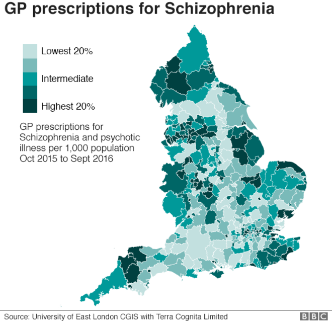 Maps reveal schizophrenia ‘hotspots’ in England