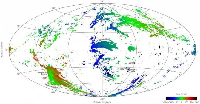 Mapa de las misteriosas nubes cósmicas de alta velocidad