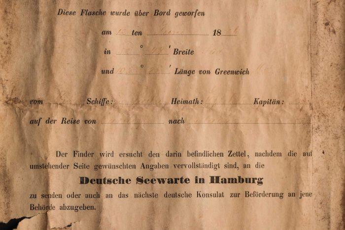 Hallan mensaje en botella lanzada desde barco alemán en 1886: este era el mensaje